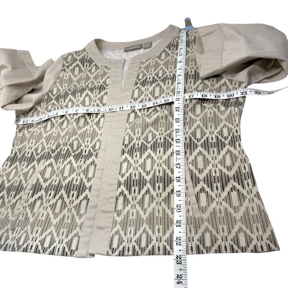 Open Front Jacket Ivory Geometric Chicos L Pockets Boho Chic Coastal Grandmother - Picture 6 of 11